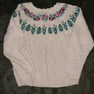 Floral Embroidered Cream Sweater Vintage Hand Knitted